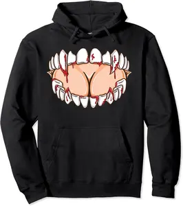 Scary Mouth Bloody Bite Woman Horror Halloween Vampire Fangs Pullover Hoodie - Tomasleza Shop 22B0BV6PNZSB