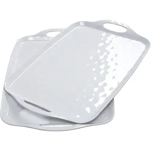 Large Serving Trays with Handles, 19" x 12" Melamine Serving Platters for Food Turkey, Set of 2 Rectangular Trays for Party, Pure White