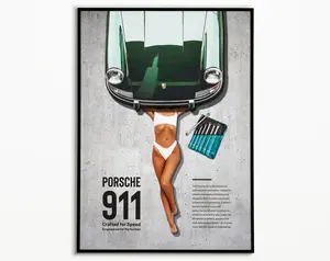 [SALE UP TO 50% + FREE SHIP] Green Porsche 911 Poster Retro Car Wall Art