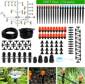240FT Drip Irrigation System Kit – Automatic Garden Watering & Misting Set for Greenhouse, Lawn, Yard – Includes 1/2" Hose, 1/4" Tubing, 136 Accessories, 3 Sprayer Types – DIY Plant Irrigation with Faucet Connectors automatic garden watering kit 1.1