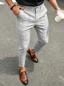 Men's Plaid Suit Pants, Multiple Pockets, Casual Fashionable Pocket, Comfortable Breathable Fabric, Casual Comfy Fashion, Casual Street Style, Business Wear, Wedding Wear, Classic Slim Fit