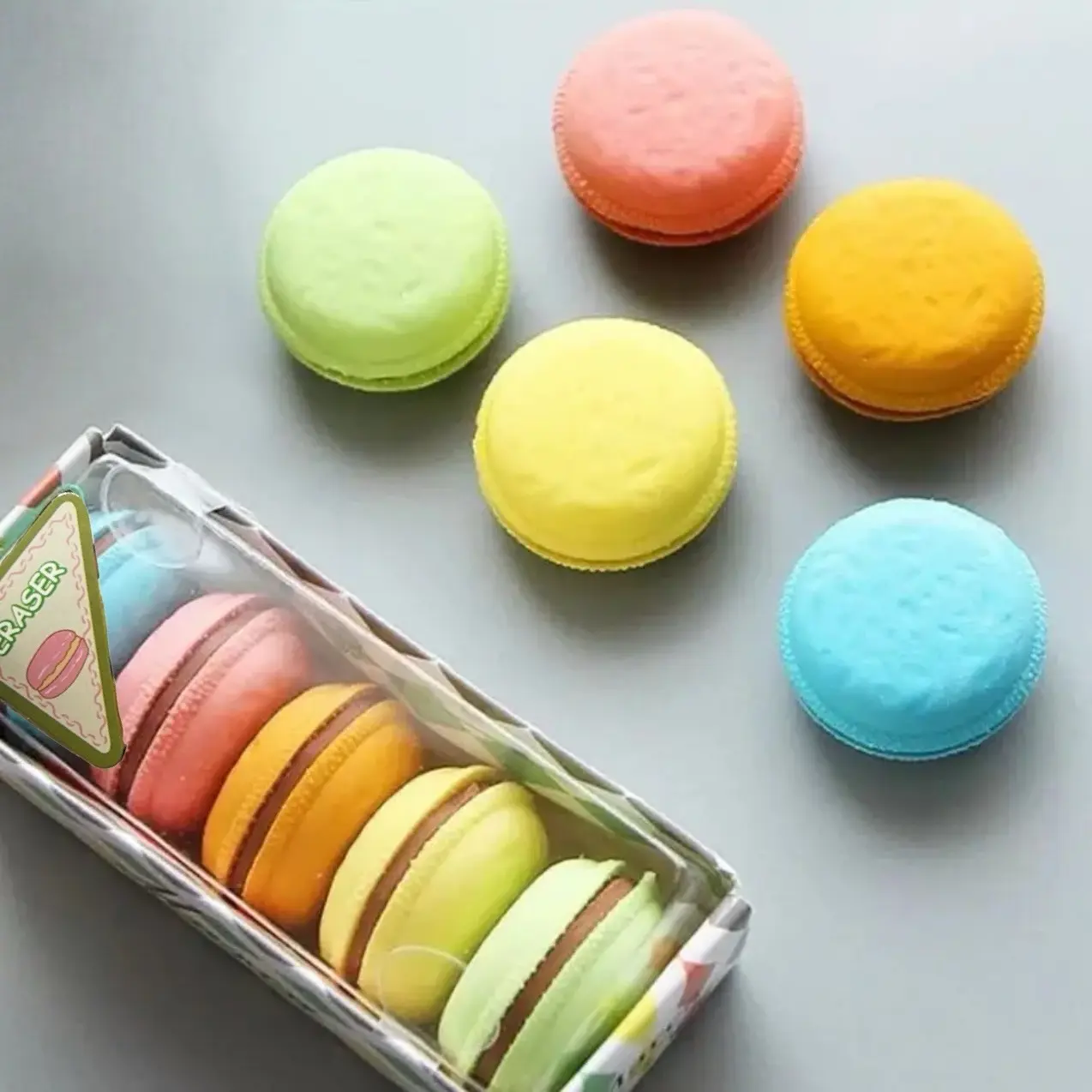 Mini Macaron Erasers Set With 5 Erasers For School Office Art Accessories Novelty Gift