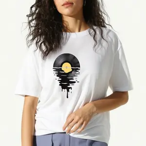 women's T-shirt Vinyl Record Drip Solid color printed short sleeved women's top White, black, khaki Fashion daily women's clothing