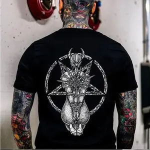 Goat Skull Pentagram Occult Tshirt Hoodie Sweatshirt Aesthetic Tattoo Outfits Streetwear Style Retro Vintage Y2k Men Graphic Tees Casual Unisex Crewneck Top