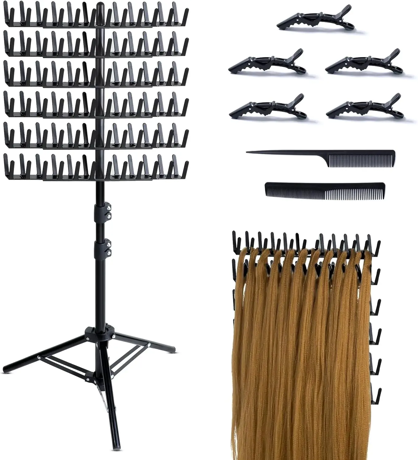 Braiding Hair Rack Standing Extension Holder Hanger, 144 Pegs Divider for Separator Stand Display
