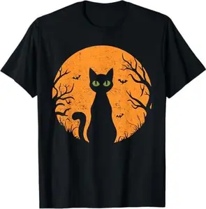 Vintage Scary Halloween Cat Costume Retro Cat Moon T-Shirt