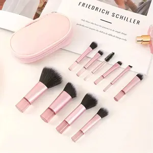 10 Mini Portable Makeup Brush Set with Brush Bag, Compact and Lightweight Beige Bristles, Suitable for Sensitive Skin, Suitable for All Women, Can Be Used as a Friend's Gift, Compact and Portable, Suitable for Business Travel