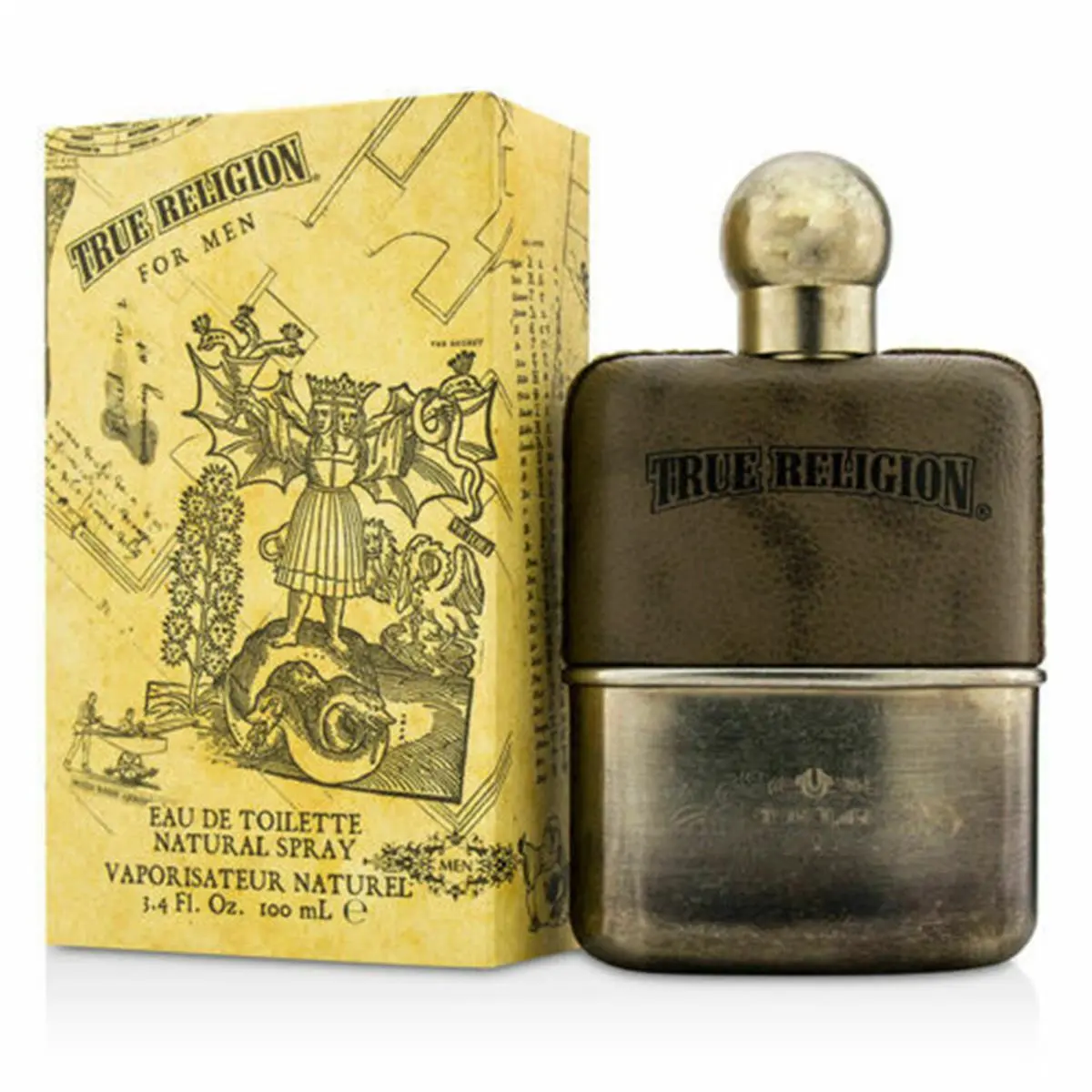TRUE RELIGION Men's Eau de Toilette Spray, Aromatic Woody Fragrance with Herbal and Citrus Notes, 3.4 fl oz, Spray Bottle, Citrus Greenery, Citrus Woods