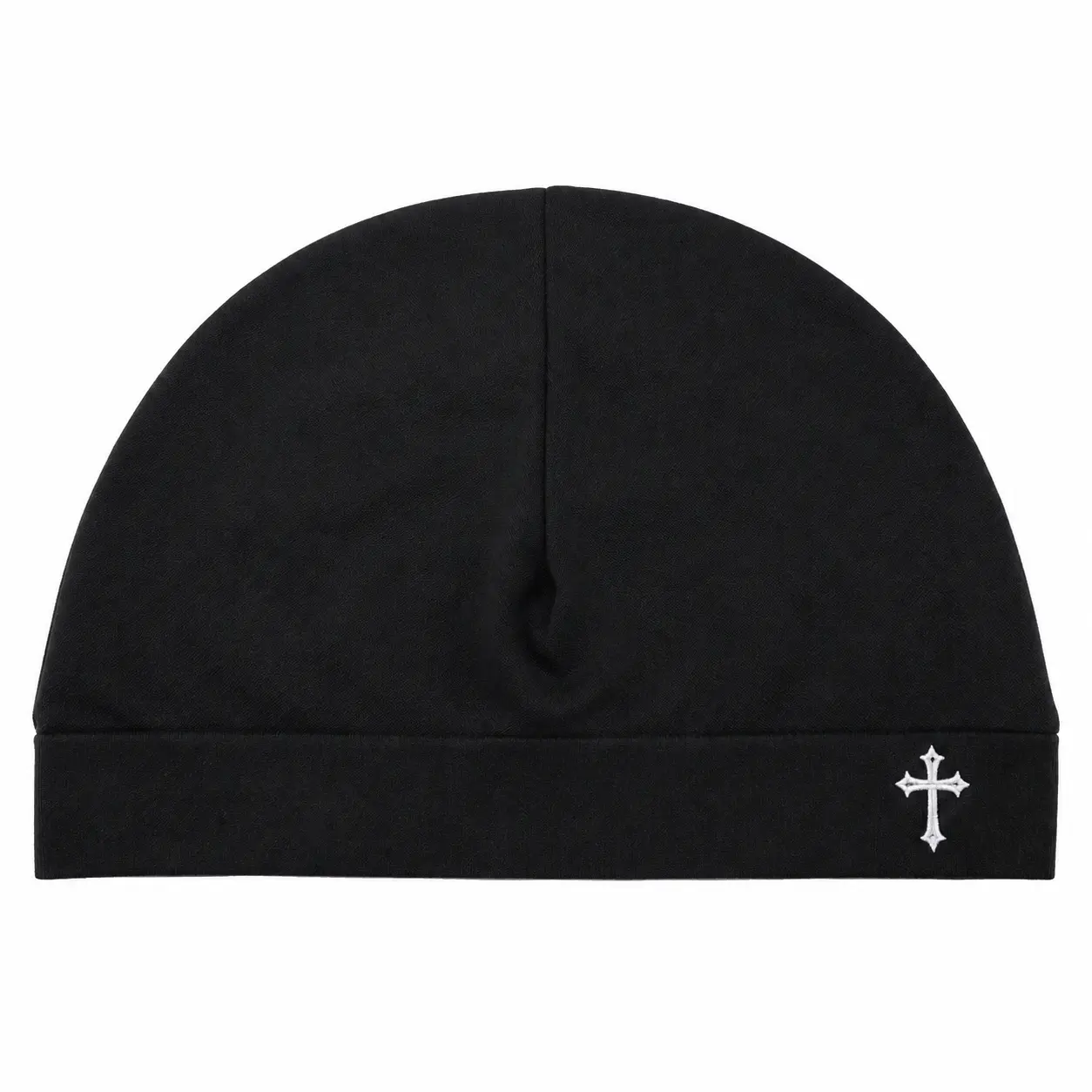 Unisex Y2K Gothic Cross Skull Cap Beanie - Lightweight Stretch Close-Fit Cuffed Hat with Cross Embroidery, Black or White