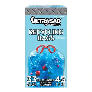 NEW Durable Large 33 Gallon Drawstring Recycling Trash Bags 45-Pack Leak-Proof