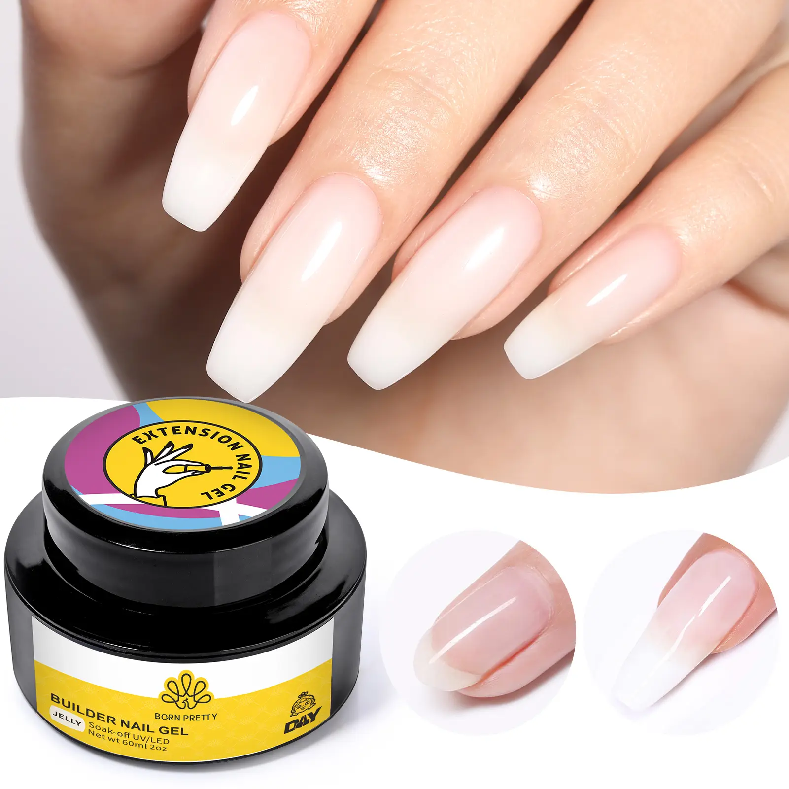 BORN PRETTY Poly Nail Extension Gel 60ml with Nail Forms Nail Brush Tools Jelly White& Clear  Poly gel Nail Kits for Beginners Nail Art Manicure Set DIY At Home Gel x Nails