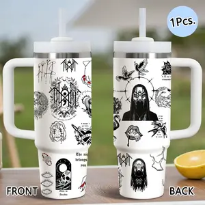 PIKPAKA Sleep Token Band Vacuum Flasks 40oz Stainless Steel Tumbler with Handle & Straw, Insulated Water Bottle, Flasks, Vacuum Insulated Travel Mug Keeps Drinks Cold Up to 12 Hours, Leak-Resistant Cup for Iced Coffee, Water, Office, Gym or Travel