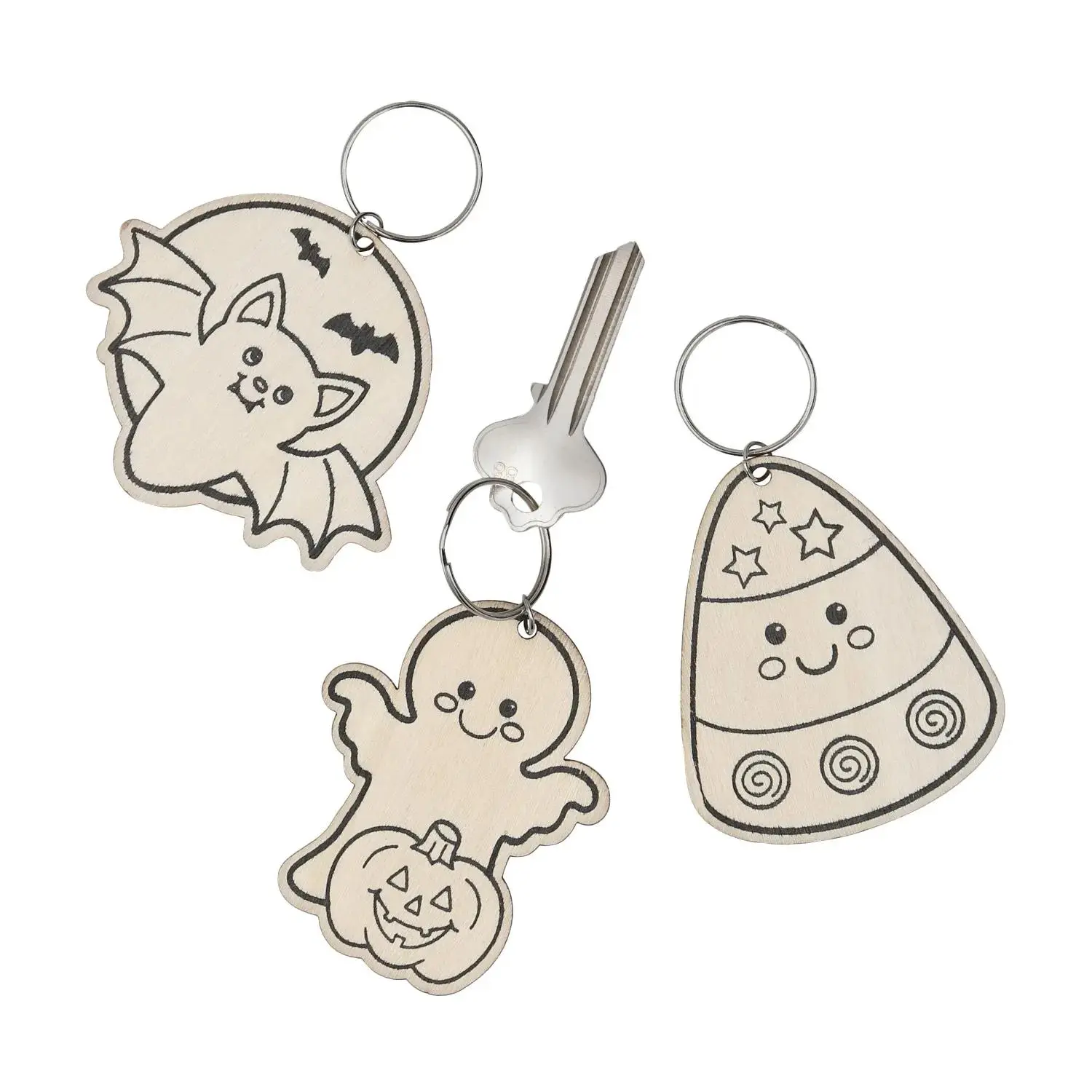 Color Your Own Halloween Character Wooden Keychains - 12 pc Color Your Own Halloween Character Wooden Keychains - 12 pc