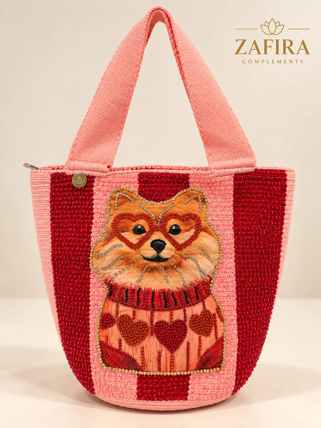 Decorated large Handmade Crochet Tote Bag | Beaded Artisan Shoulder Bag