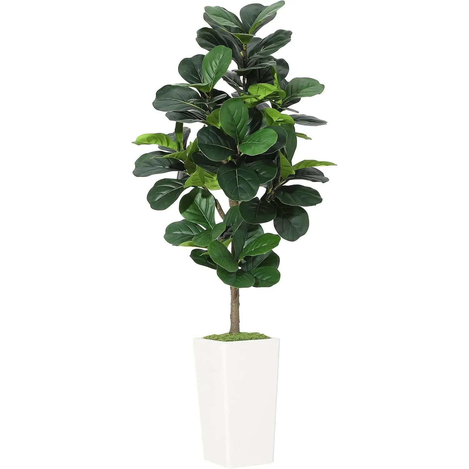 Gaomon 5FT Decorative Lifelike Colors Polyester Fiddle Leaf Fig Tree - Durable Flexible Ficus Lyrata with Adjustable Boughs, Low-Maintenance Vibrant Fake Plant in Moss-Infused Modern Plastic Pot for Indoor/Office Decor