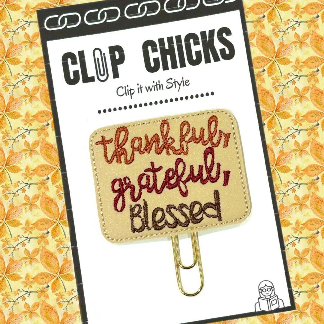 Thankful, Grateful, Blessed Novelty Paper Clip, Fun Bookmark, Planner Clip, Journal Accessories, Paper Organizer, Thanksgiving Gifts, Whimsical Gifts for Readers and Writers, Unique Gifts under $5.