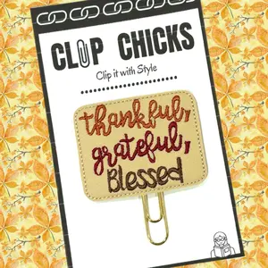 Thankful, Grateful, Blessed Novelty Paper Clip, Fun Bookmark, Planner Clip, Journal Accessories, Paper Organizer, Thanksgiving Gifts, Whimsical Gifts for Readers and Writers, Unique Gifts under $5.