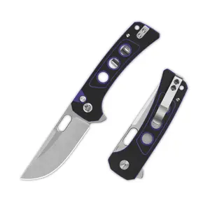 QSP Unicorn Button Lock Pocket Knife 14C28N Blade G10 Handle, 7.5" EDC Folding Knife with Reversible Deep Carry Clip, Ceramic Ball Bearings for Outdoor Camping Hunting