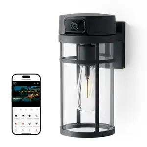 Outdoor Porch Light Camera, 4K Wi-Fi Security Cam with AI Human Detection, Pan & Tilt, Dusk to Dawn, 2-Way Audio, Cloud/SD Storage, Wall Lantern Sconce Camera for Porch, Garage, Patio, Doorway