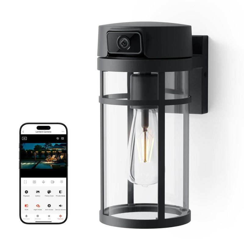 Outdoor Porch Light Camera, 4K Wi-Fi Security Cam with AI Human Detection, Pan & Tilt, Dusk to Dawn, 2-Way Audio, Cloud/SD Storage, Wall Lantern Sconce Camera for Porch, Garage, Patio, Doorway