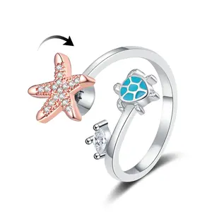Rotatable decompression ring, Butterfly/Turtle Star optional Anxiety relief fun open ring Adjustable size, Fashionable and cute jewelry