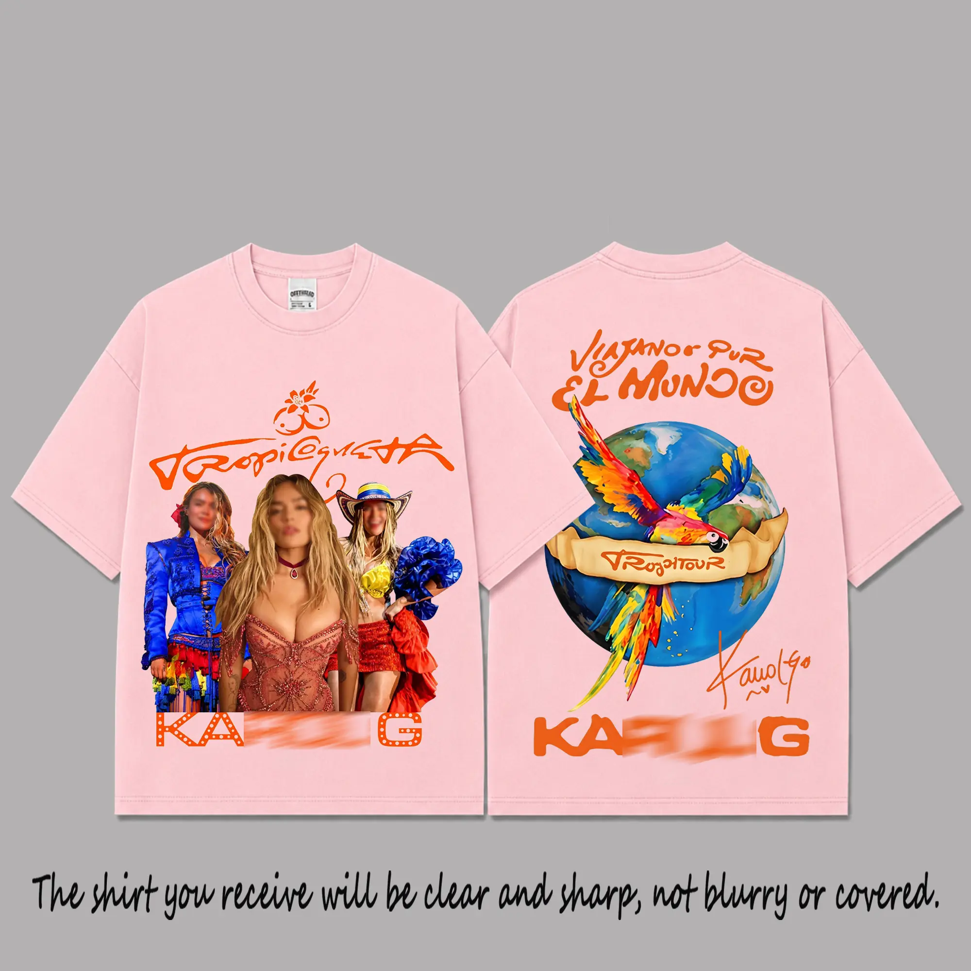 Tropitour Tropicoqueta Viaje por el Mundo Graphic Premium Cotton T-Shirt, Latin Pop Album Fan Tee, Tropical World Tour Concert Shirt, Pink Oversized Music Merch, Colorful Parrot Streetwear Gift