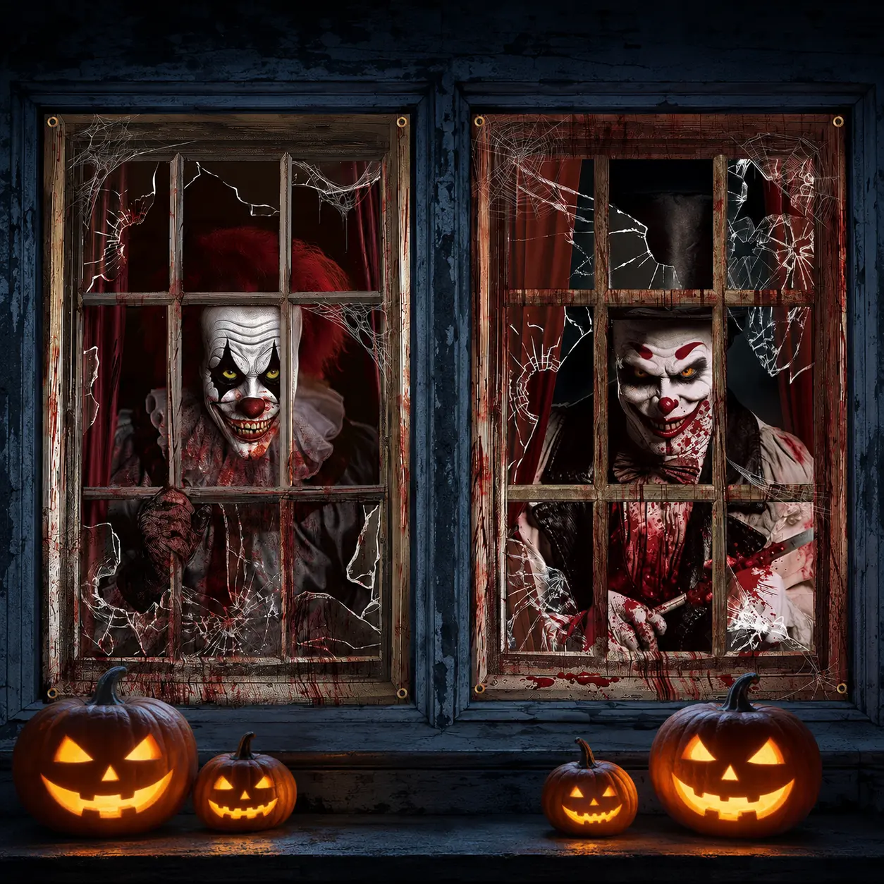 2 Pack Halloween Window Decorations, Scary Clown Window Covers, Horror Haunted House Window Posters 47.2 x 31.5 Inch, Spooky Halloween Decorations for Home, Indoor Outdoor Party Wall Door Decor