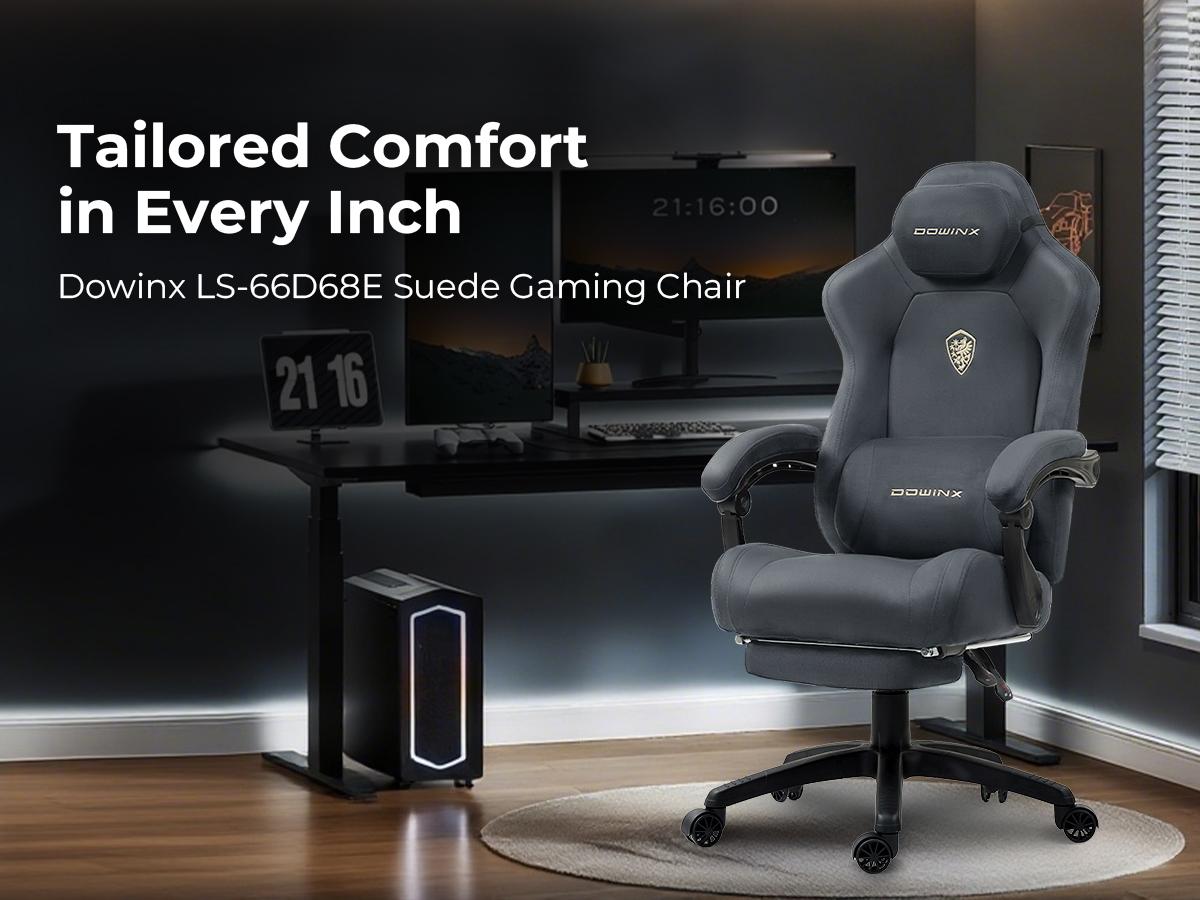 Dowinx Big and Tall Gaming Chair, Suede Fabric Game Chair with Pocket Spring Cushion, High Back Gamer Chair Ergonomic with Footrest for Adults Office, 440LBS