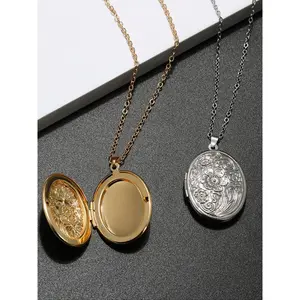 Vintage Flower Pattern Locket Necklace, Elegant Necklace, Fashionable Pendant Necklace for Women & Men, Trendy All-match & Exquisite Jewelry for Birthday Gift, Fashion Jewelry Accessories, Fashionable Accessory, Modern Versatile Accessories