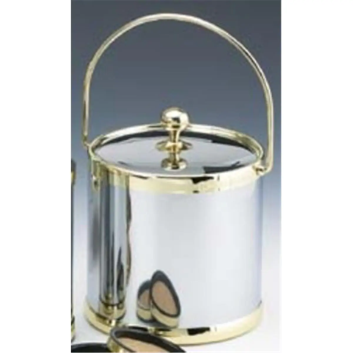 Kraftware 70192 Shiny Chrome with Brass 3 Quart Ice Bucket with Bale Handle and Metal Cover
