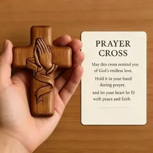 Handmade Sandalwood Wooden Prayer Crosses for Gifting,Includes Pouch & Praver Card, Compact Wooden Cross, Perfect Thanksgivig Present, Home Decor
