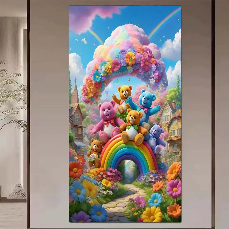 1pcs 5D DIY Diamond Painting Kit, 5D Diamond Art Set, DIY Decoration, Crafts, Rainbow, Clouds, Teddy Bear. Diamond Painting Kit Full Round Drill DIY, Mosaic, Diamond Art, DIY Art Home Decor, Wall Art Painting, Suitable for Halloween and Christmas.
