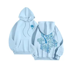 Hawaii Hibiscus Graphic Printed Hoodie Palm Puff Pullover Sweatshirt For Teen Girls Womens Oversized Hoodie Long Sleeve Cute Preppy Palm Aesthetic Swe Sweatshirt, Hoodie, Comfort Colors