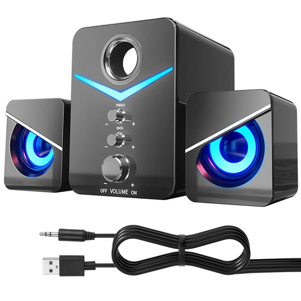 Universal 3.5mm Computer Speakers with Subwoofer 85dB PC Speakers with light Stereo Desktop Speaker USB Powered Multimedia Speaker System with 3.5mm A