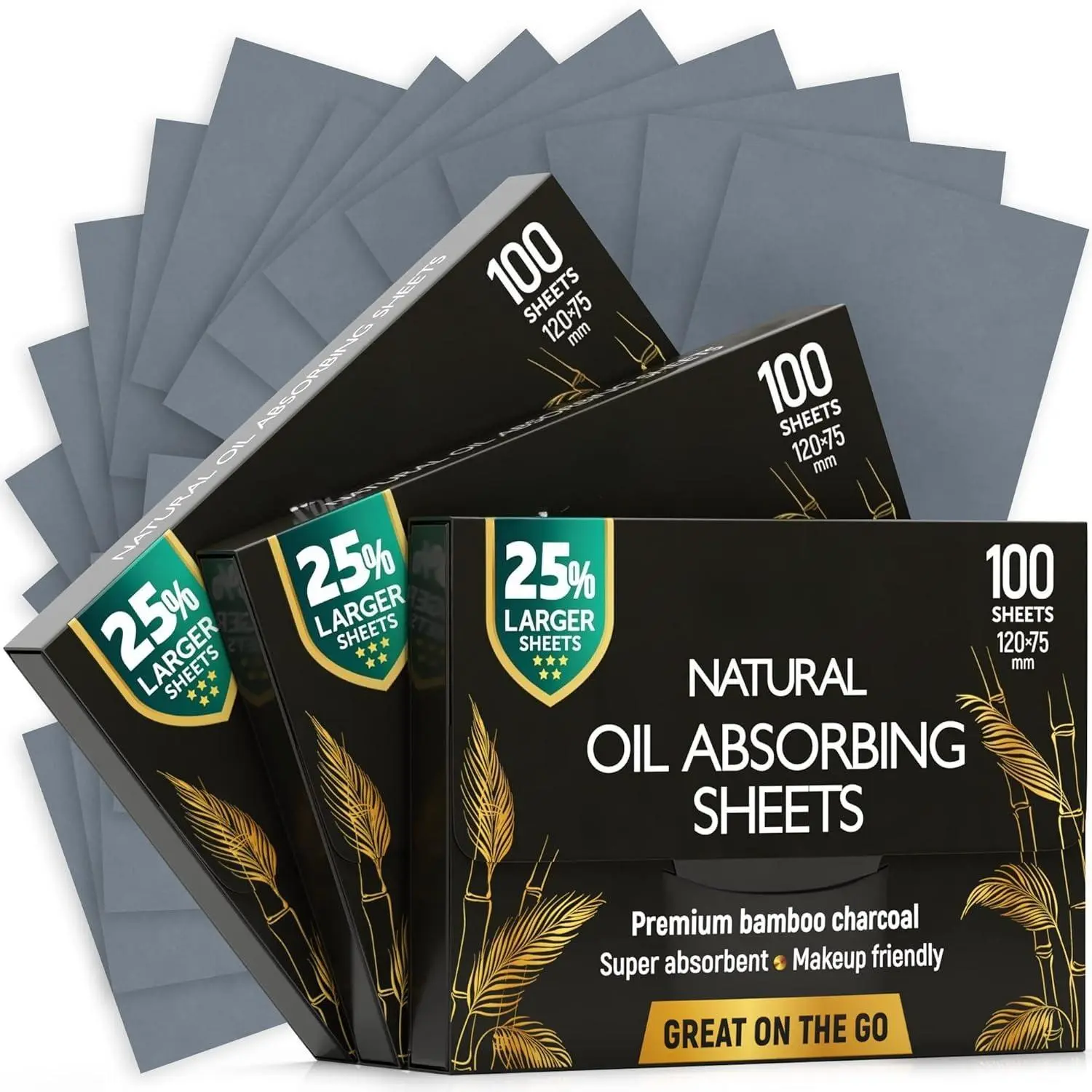 Natural Bamboo Charcoal Oil Blotting Sheets for Oily Skin - 25% Larger Mattifying Facial Papers, Makeup Friendly Cosmetic Tool, 300 Count, Facial Makeup Tool, Makeup Remover Tool