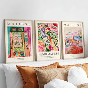 3pcs/set Unframed Vintage Abstract Matisse Exhibition Mid Century Landscape Posters Prints Wall Art Triple Canvas Painting Picture Living Room Home Decor Vibrant Illustrations