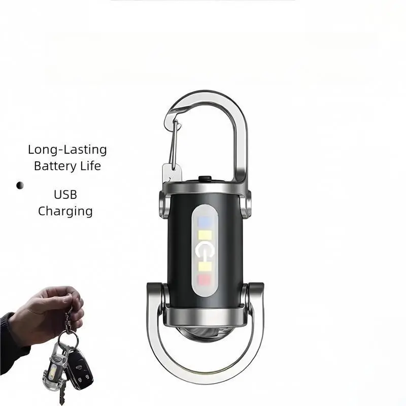 Mini COB Keychain Flashlight,Rechargeable LED EDC Work Light,6 Adjustable Lighting Modes,Lightweight Pocket Size,Portable Emergency Lamp made of ABS Plastic for Outdoor Walking,Camping,Hiking,Ideal Practical Holiday Gift for Boyfriend&Men