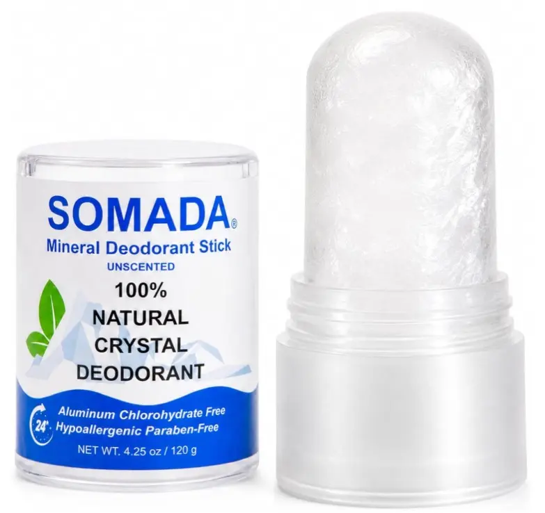 SOMADA Crystal Deodorant Stick - Piedra de Alumbre - Alum Stone, 4.25oz | 100% natural mineral salt stone, unscented, aluminum-free. Neutralizes odor naturally, no white marks or residue.