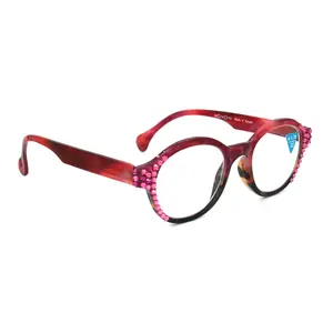 Citlalli, (Bling) Round Women Reading Glasses W (Light Rose, Rose) Genuine European Crystals (Pink, Brown) Circle. NY Fifth Avenue