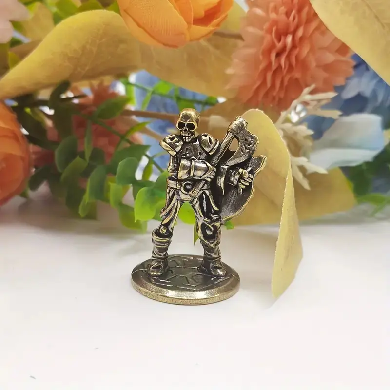 Vintage Brass Skeleton Warrior Figurine, Decorative Statues, Desktop Decoration, Car Ornament, Perfect Gift, Small Brass Craft, Skeleton Soldier Statue, Home Decoration, Skull Design, Home Ornaments, Office Home Decor, Statue Figurines, Figure Decor