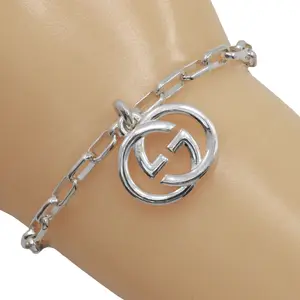 Pre-owned GUCCI Sterling Silver 925 (Ag925) Small Leather Goods Interlocking G Silver 925 Bracelet Size 17