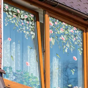 Flower Pattern Window Sticker, 1 Sheet Double Sided Visual Window Decal, Decorative Sticker for Home Living Room Bedroom, Home Decor