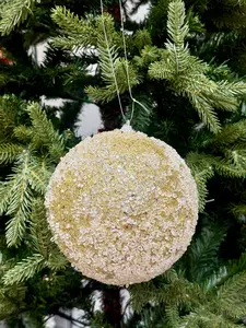 6 Inch Champagne And Gold Glitter Sequin Iced Ornament Ball