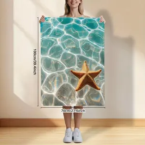 1pc Premium Sea Starfish Ripple Design Flannel Blanket - Soft All-Season Luxury Bedspread, Turquoise & Golden Starfish Pattern, Birthday Mother's Day Size