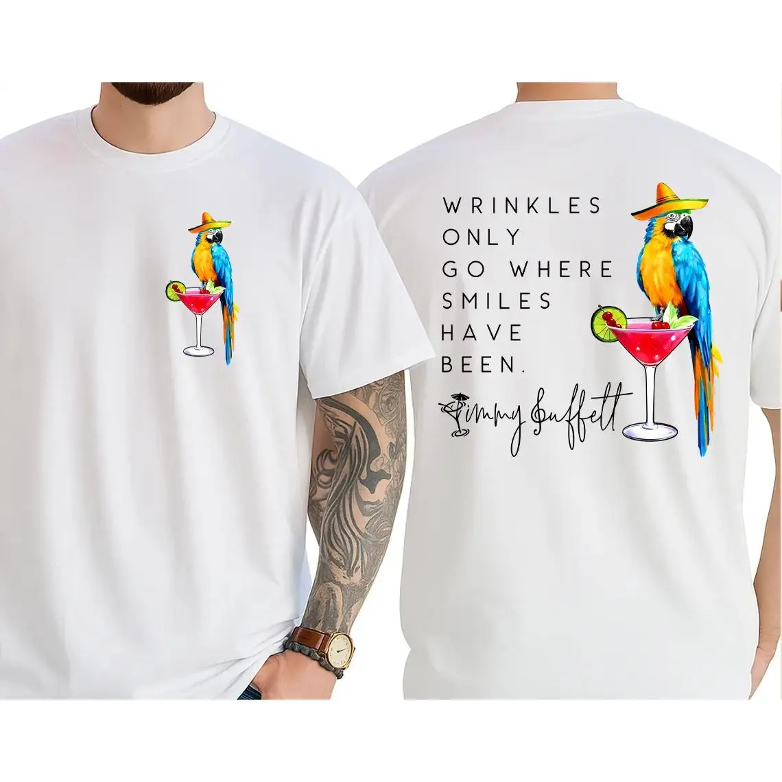 Wrinkles Only Go Where Smiles Have Been TShirt, Palm Tree Jimmy Buffett Memorial Both Sides, Jimmy Buffett Sweatshirt Hoodie