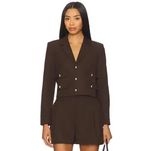 Karina Grimaldi Marie Cropped Blazer in Chocolate Brown