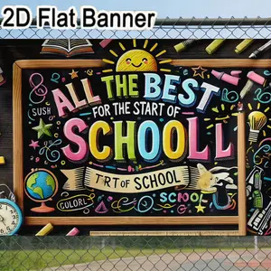 2D flat banner, 1pcColorful Back to School Chalkboard Illustration, Vibrant Text & School Themed Decor, Sun Globe Clock Books Banner, Dark Wooden Background Party Decorations for Back to School Events