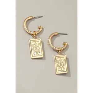 Rectangle drop earrings with etched heart
