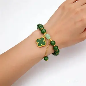 Money Magnet!Lucky Four-leaf Clover Green Aventurine Bracelet - Fortune-Bringing Crystal Amulet everyday accessory durable stylish jewelry gift