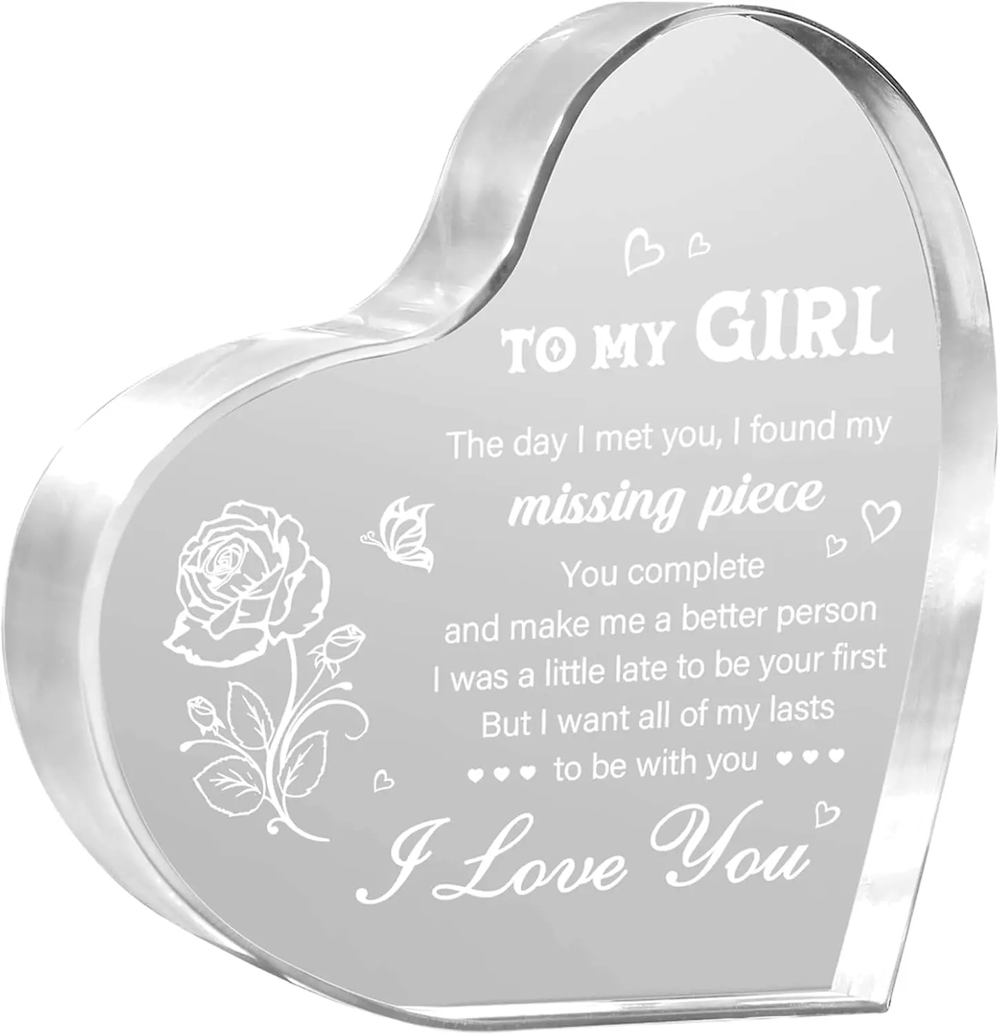 Gifts for Girlfriend, Girlfriend Christmas  Ideas, To My Girl Heart Shaped  Block, I Love You Presents for Her, Valentines Day Birthday Present for Her GF Wife